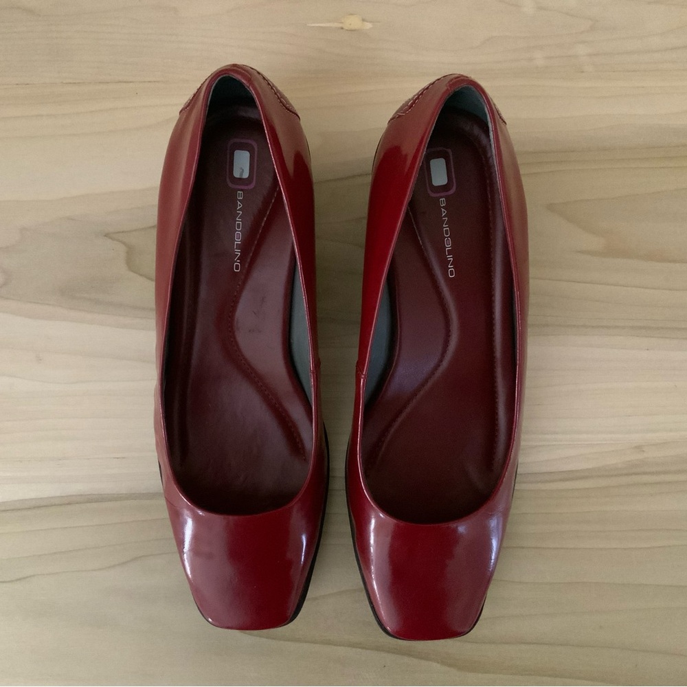 Bandolino Women's Red Patent Square-Toe Slip-On Wedge Heels